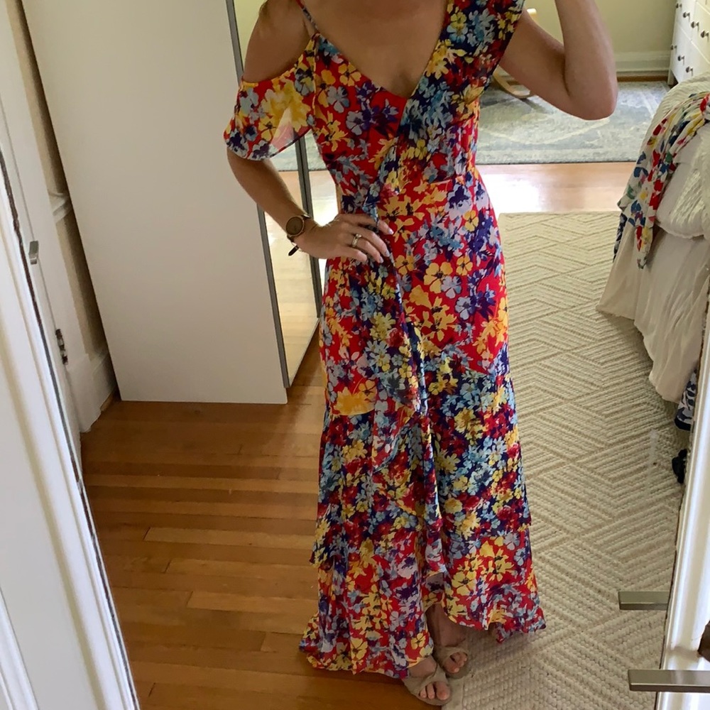 Lulus Red, Blue, Yellow floral dress Size XS